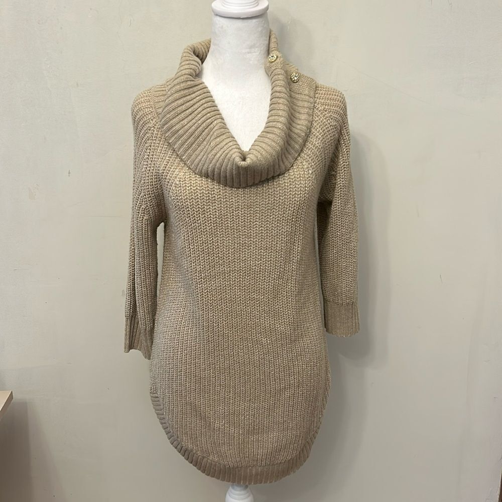 89th + Madison tan metallic long sleeve cowl neck Size M EUC
